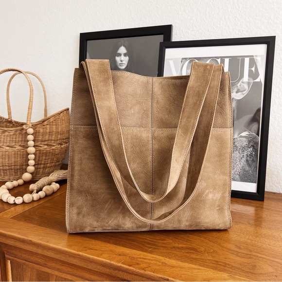 Handbags - GENUINE LEATHER SUEDE LJS SHOULDER TOTE BAG #0312